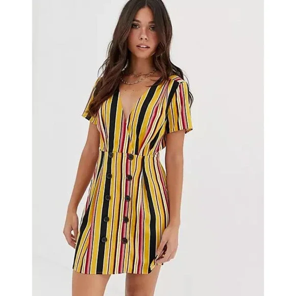 Missguided Striped Button Detail Dress NWT - Picture 1 of 9